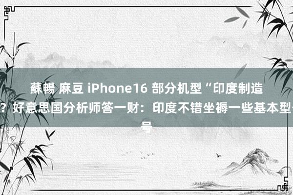 蘇暢 麻豆 iPhone16 部分机型“印度制造”？好意思国分析师答一财：印度不错坐褥一些基本型号