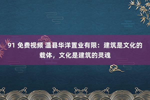 91 免费视频 温县华洋置业有限：建筑是文化的载体，文化是建筑的灵魂