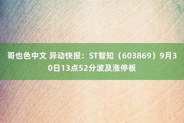 哥也色中文 异动快报：ST智知（603869）9月30日13点52分波及涨停板