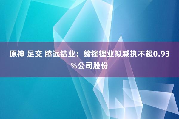 原神 足交 腾远钴业：赣锋锂业拟减执不超0.93%公司股份