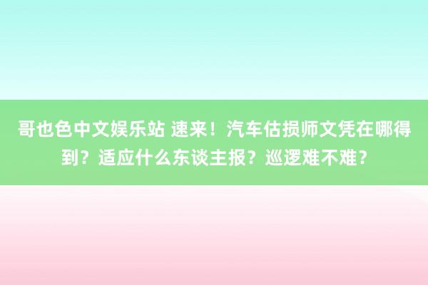 哥也色中文娱乐站 速来！汽车估损师文凭在哪得到？适应什么东谈主报？巡逻难不难？