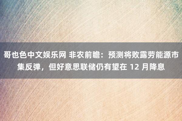 哥也色中文娱乐网 非农前瞻：预测将败露劳能源市集反弹，但好意思联储仍有望在 12 月降息