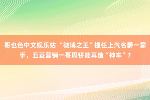 哥也色中文娱乐站 “微博之王”提任上汽名爵一霸手，五菱营销一哥周钘能再造“神车”？