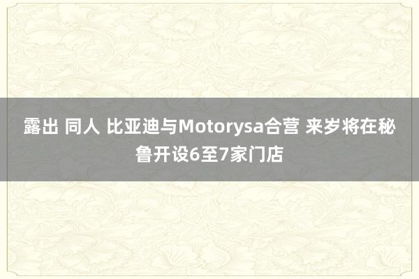 露出 同人 比亚迪与Motorysa合营 来岁将在秘鲁开设6至7家门店