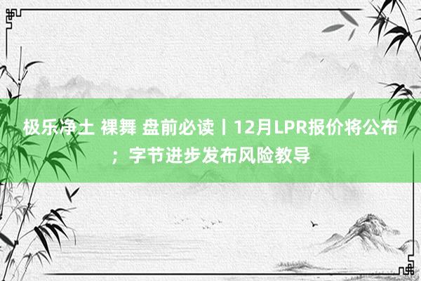 极乐净土 裸舞 盘前必读丨12月LPR报价将公布；字节进步发布风险教导