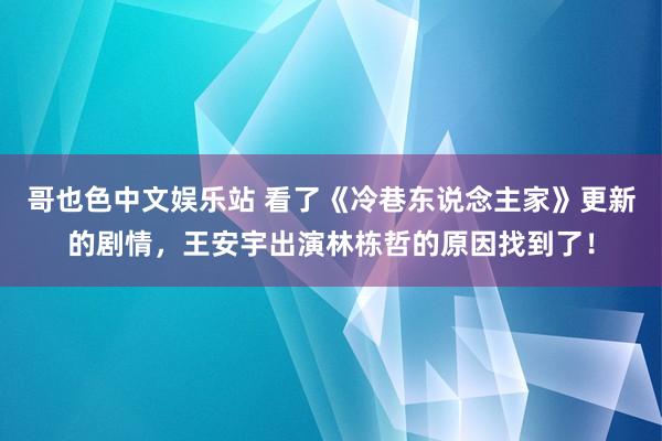 哥也色中文娱乐站 看了《冷巷东说念主家》更新的剧情，王安宇出演林栋哲的原因找到了！