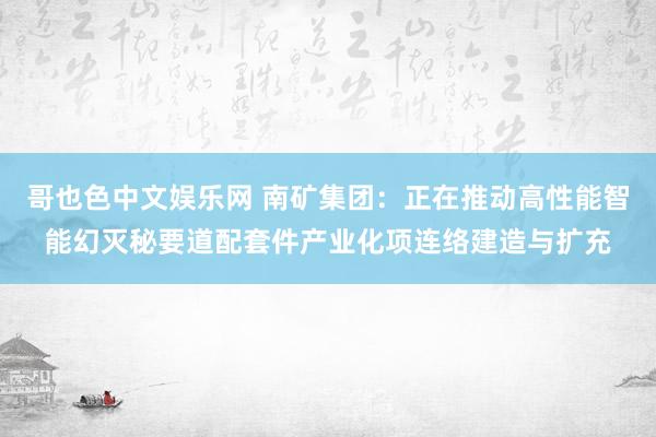 哥也色中文娱乐网 南矿集团：正在推动高性能智能幻灭秘要道配套件产业化项连络建造与扩充