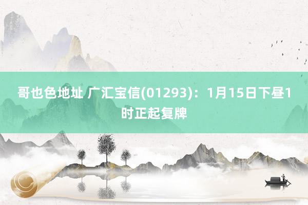 哥也色地址 广汇宝信(01293)：1月15日下昼1时正起复牌